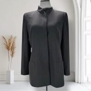 Vintage Ognibene Zendman Italian Wool Blazer Gray 90s Mandarin Collar Size 8